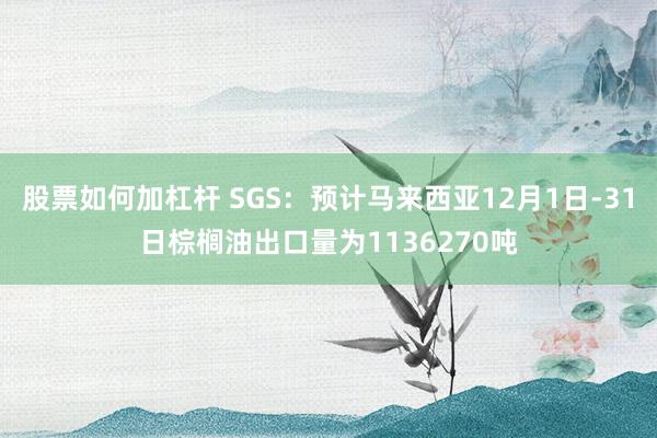 股票如何加杠杆 SGS：预计马来西亚12月1日-31日棕榈油出口量为1136270吨