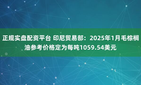 正规实盘配资平台 印尼贸易部：2025年1月毛棕榈油参考价格定为每吨1059.54美元